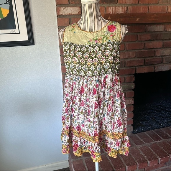 Anthropologie Tanvi Kedia Ananya Tiered Floral Tunic Dress Sz S - Picture 3 of 12